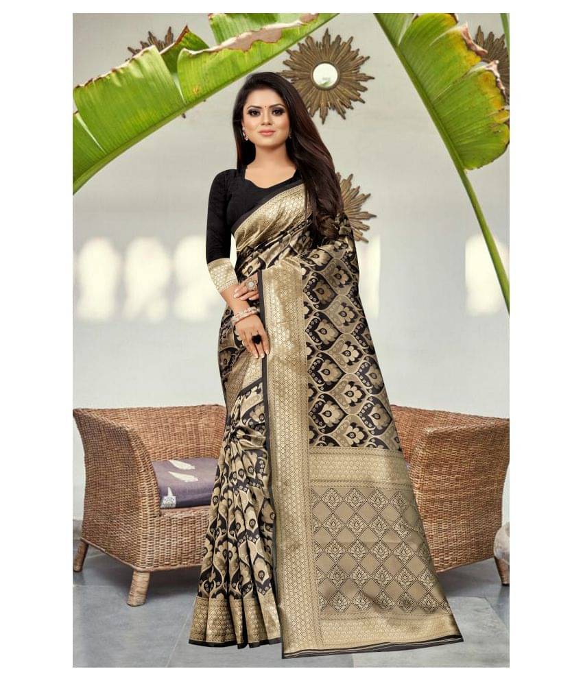 Gazal Fashions Silk Blend Printed Saree With Unstitched Blouse Piece ( Multicolor ) Gazal Fashions Silk Blend Printed Saree With Unstitched Blouse Piece ( Multicolor )