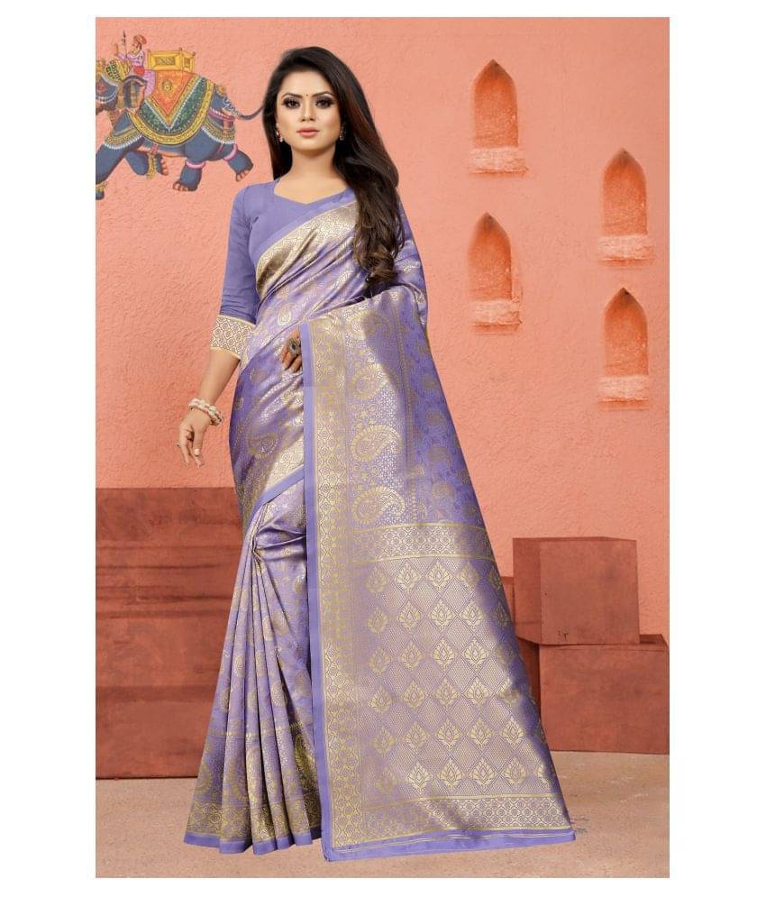 Gazal Fashions Silk Blend Printed Saree With Unstitched Blouse Piece ( Purple ) Gazal Fashions Silk Blend Printed Saree With Unstitched Blouse Piece ( Purple )