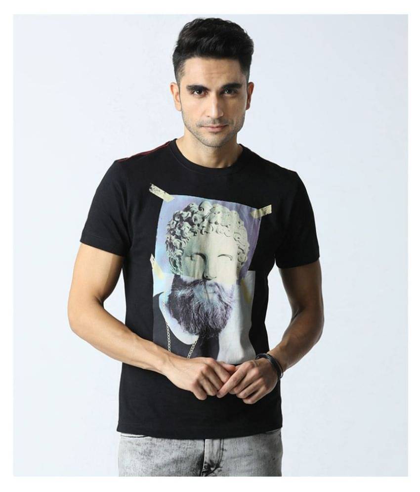     			Huetrap Cotton Black Printed T-Shirt