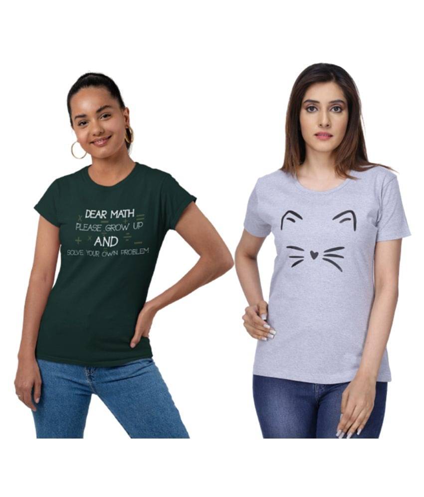     			Neo Garments Women Cotton Printed Regular Fit Round Neck T-Shirt ( Multi Color )