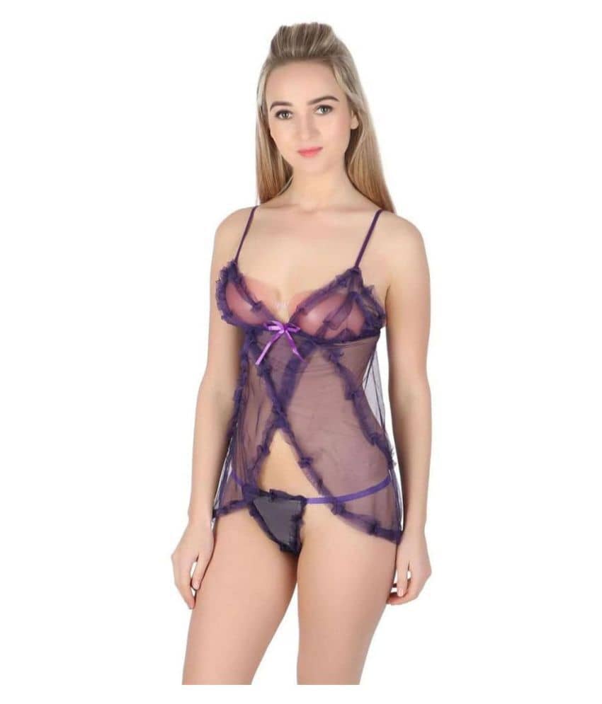 Celosia Net Baby Doll Dresses With Panty - Purple - Nightwear & Loungewear | Buy online on ZillyBuy