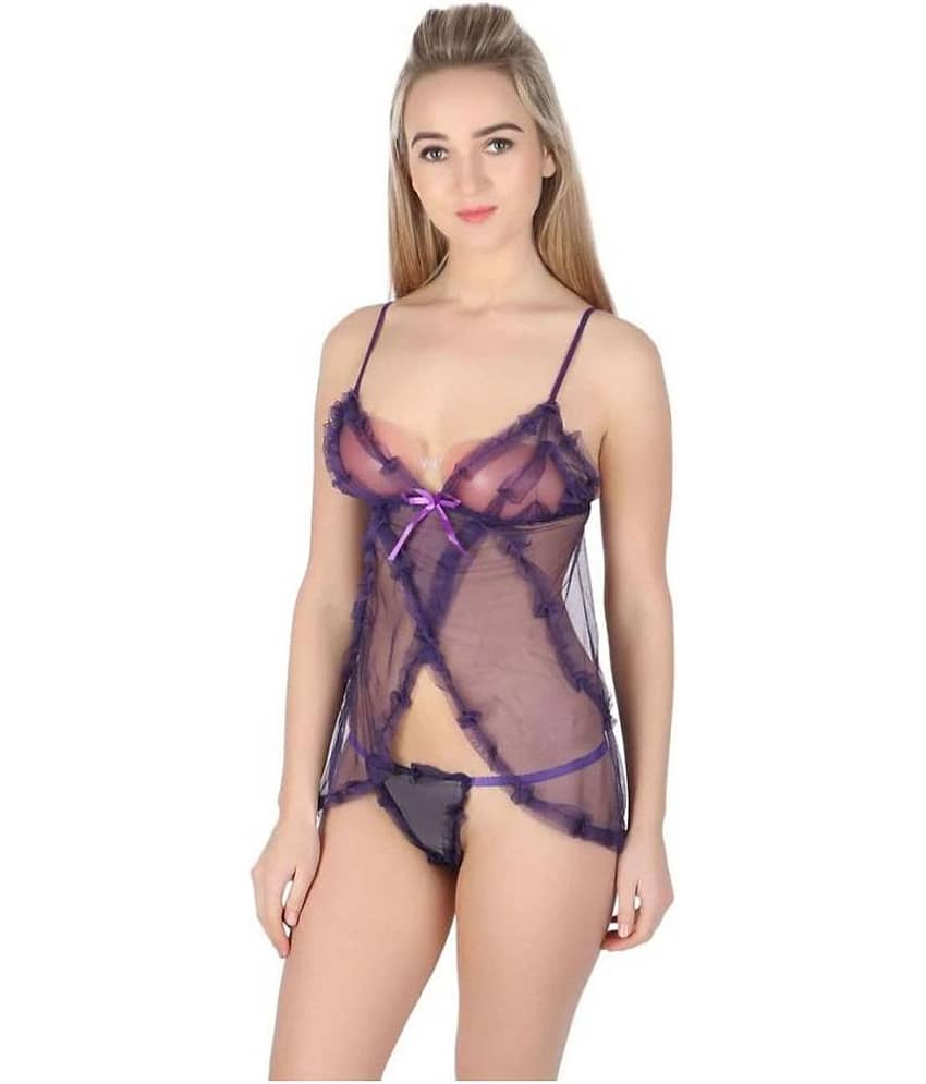 Celosia Net Baby Doll Dresses With Panty - Purple - Nightwear & Loungewear | Buy online on ZillyBuy