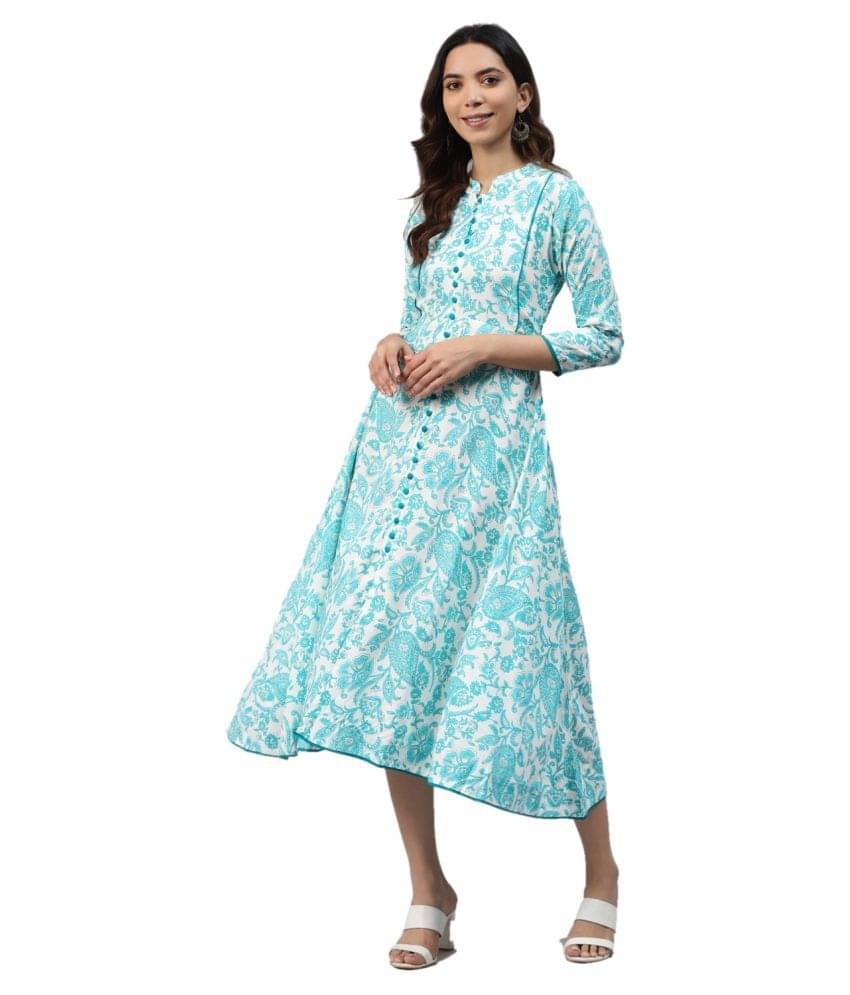     			JC4U - Blue Viscose Women's Asymmetrical Kurti