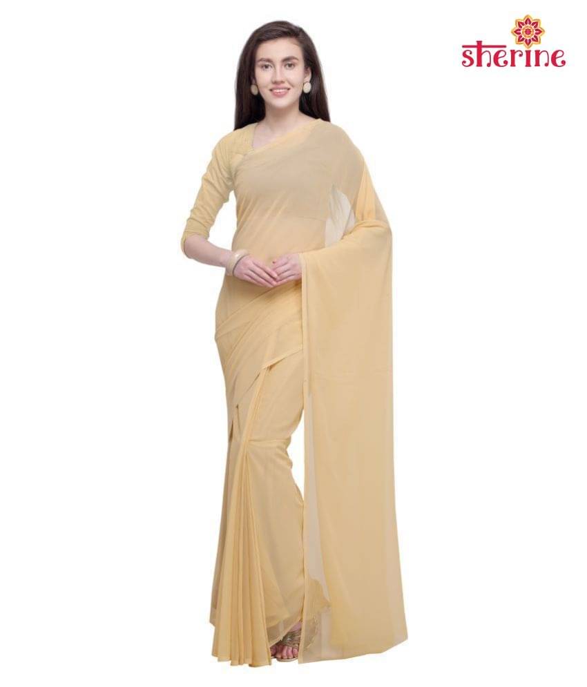 ANAND SAREES Georgette Solid Saree With Unstitched Blouse Piece ( Beige ) ANAND SAREES Georgette Solid Saree With Unstitched Blouse Piece ( Beige )