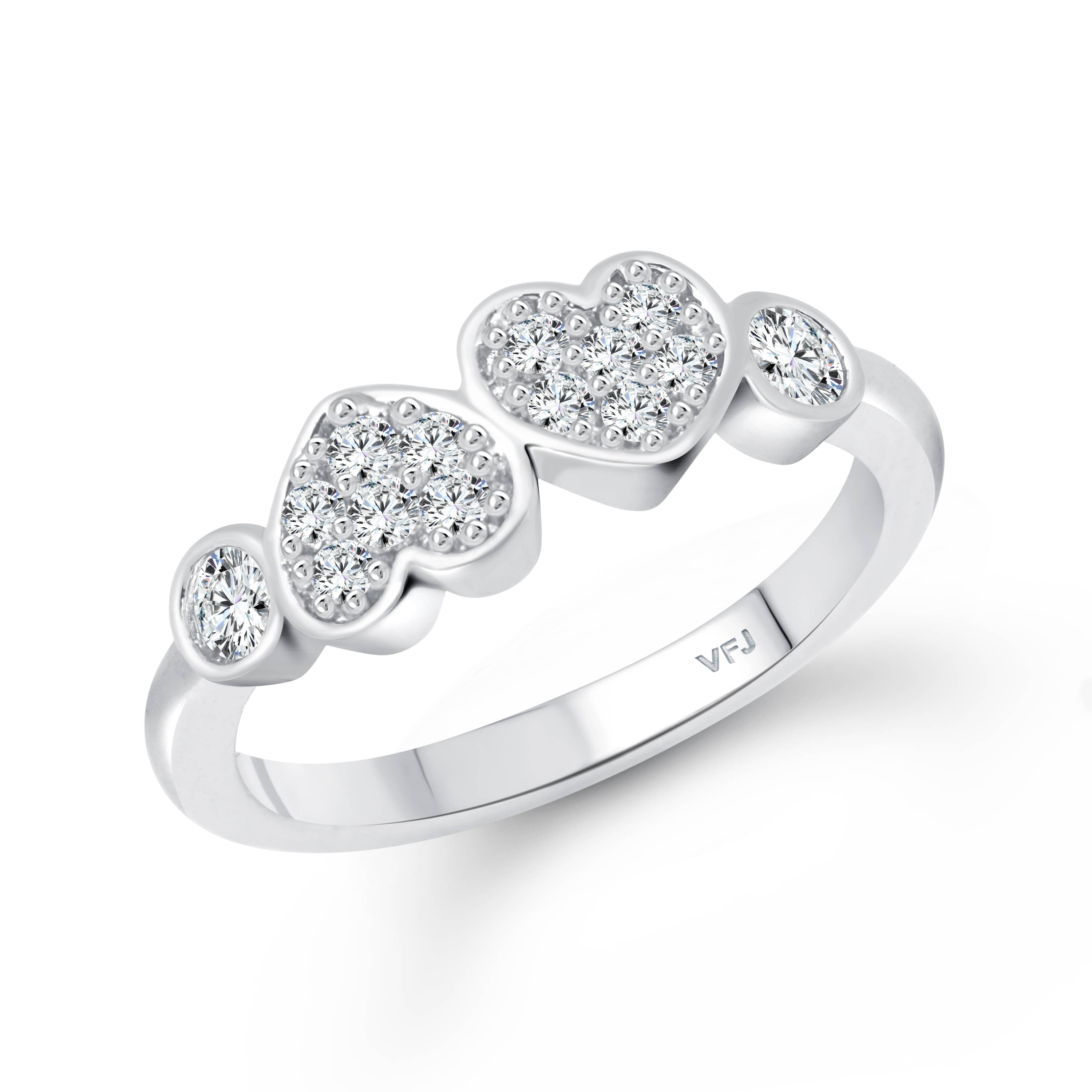 Vighnaharta Couple Heart (CZ) Rhodium Plated  Ring - (  VFJ1590FRR16 )     			Vighnaharta Couple Heart (CZ) Rhodium Plated  Ring - (  VFJ1590FRR16 )