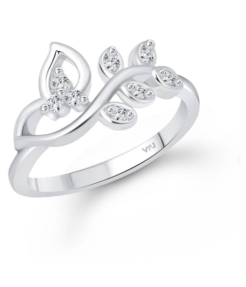 Vighnaharta  Pressing Leaf (CZ) Rhodium Plated  Ring - (  VFJ1602FRR9 )     			Vighnaharta  Pressing Leaf (CZ) Rhodium Plated  Ring - (  VFJ1602FRR9 )