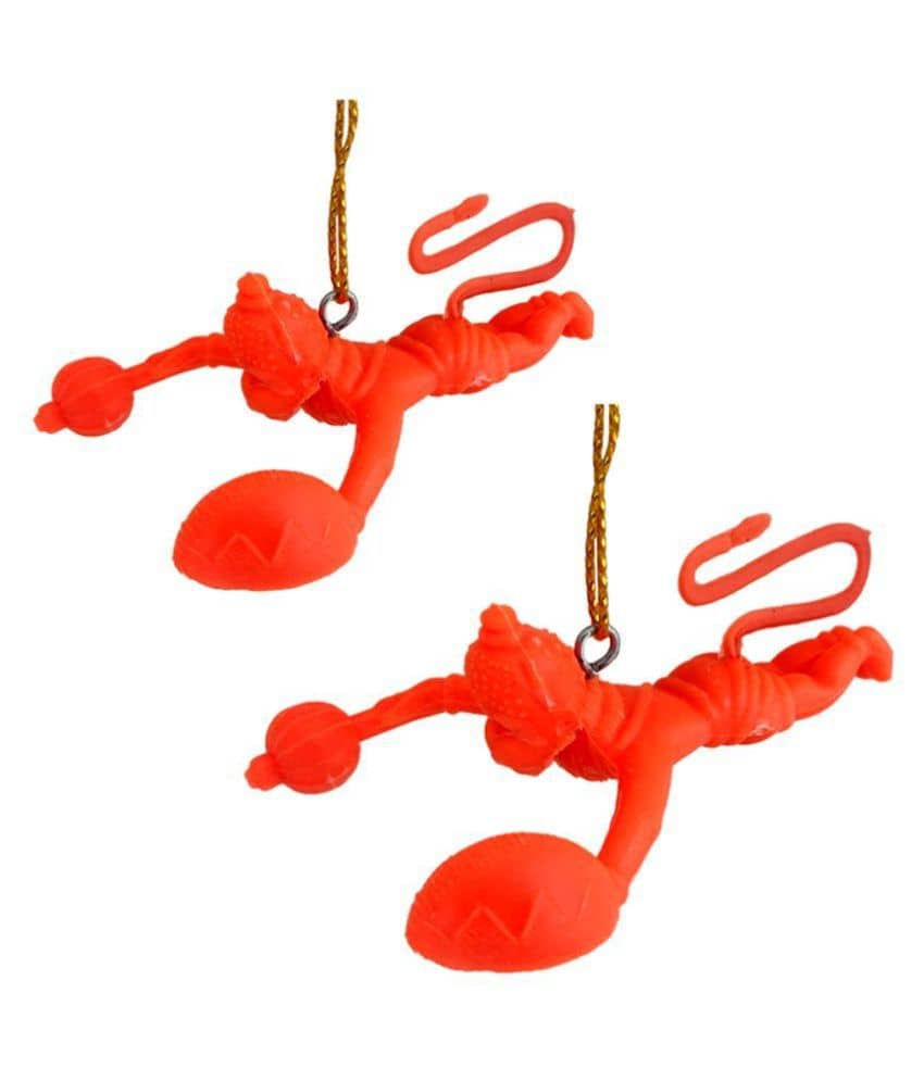 Divya Mantra Combo Of Two Orange Flying Hanuman Car Mirror Hangings Décor