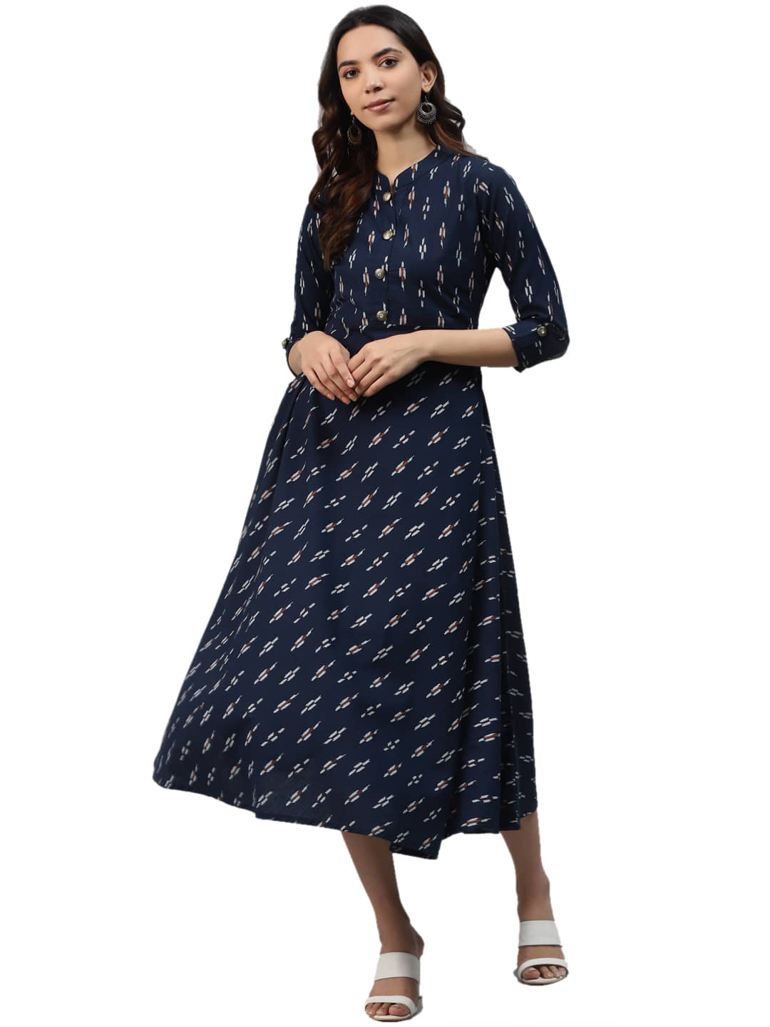HIGHLIGHT FASHION EXPORT Women Cotton Fit & Flare Dress ( Navy )