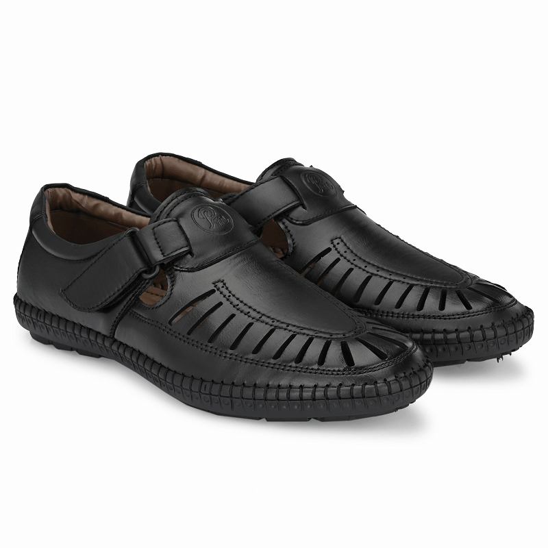 K' Footlance Black Synthetic Leather Sandals