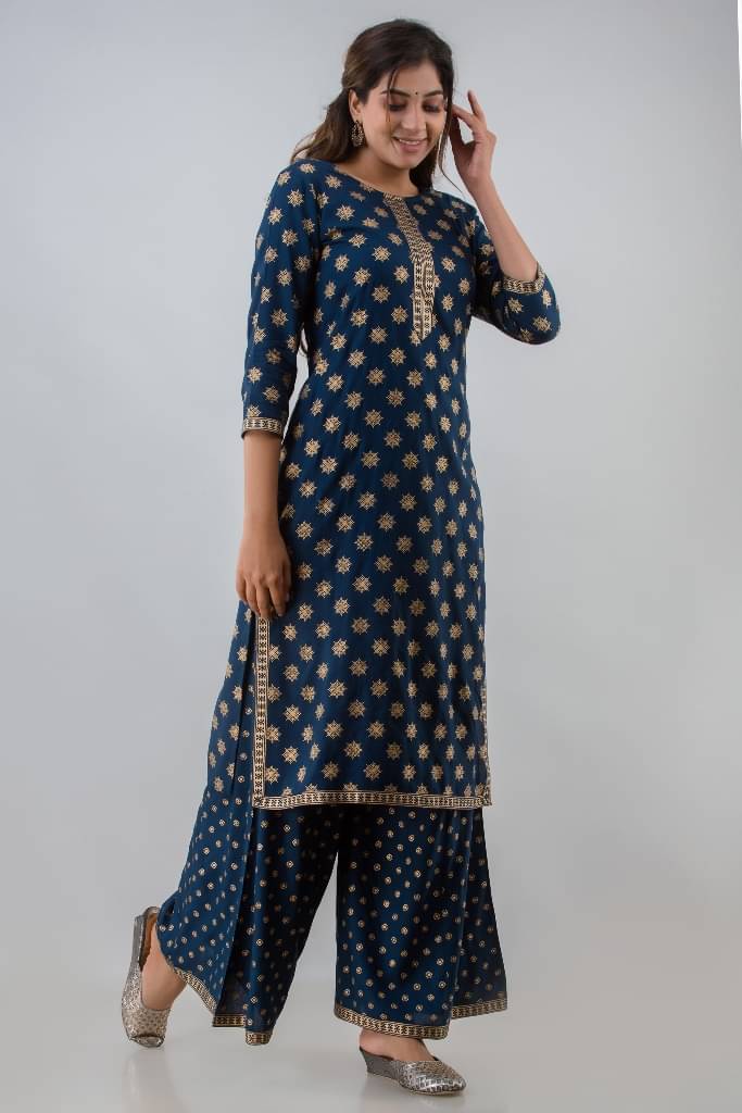 Lee Moda - Blue Straight Rayon Women's Stitched Salwar Suit ( Pack of 1 ) Lee Moda - Blue Straight Rayon Women's Stitched Salwar Suit ( Pack of 1 )