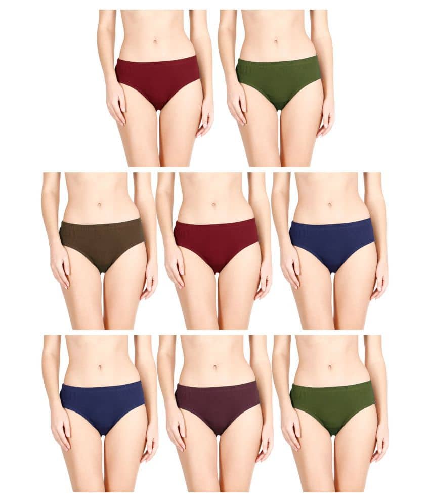 Rupa Jon - Multicolor Cotton Solid Women's Briefs ( Pack of 8 )