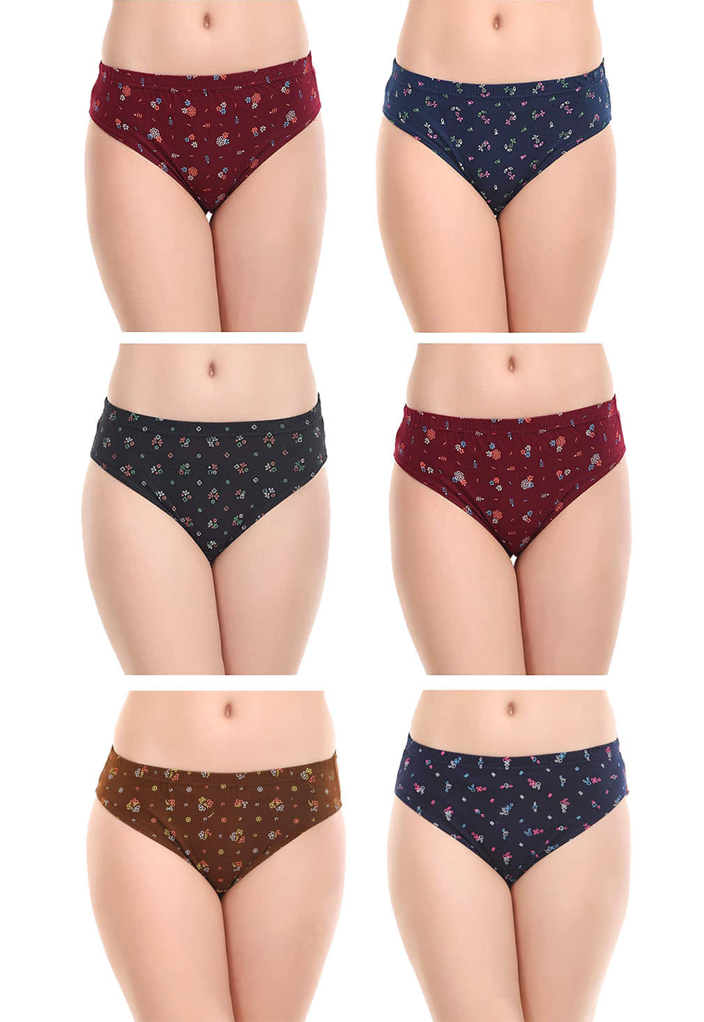 Rupa Jon - Multicolor Cotton Printed Women's Briefs ( Pack of 6 )