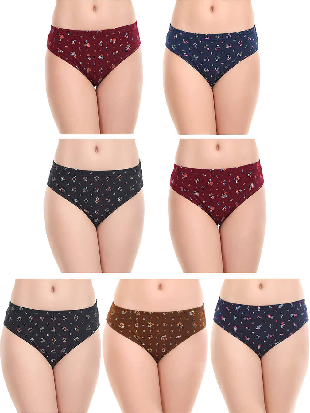 Rupa Jon - Multicolor Cotton Printed Women's Briefs ( Pack of 7 )