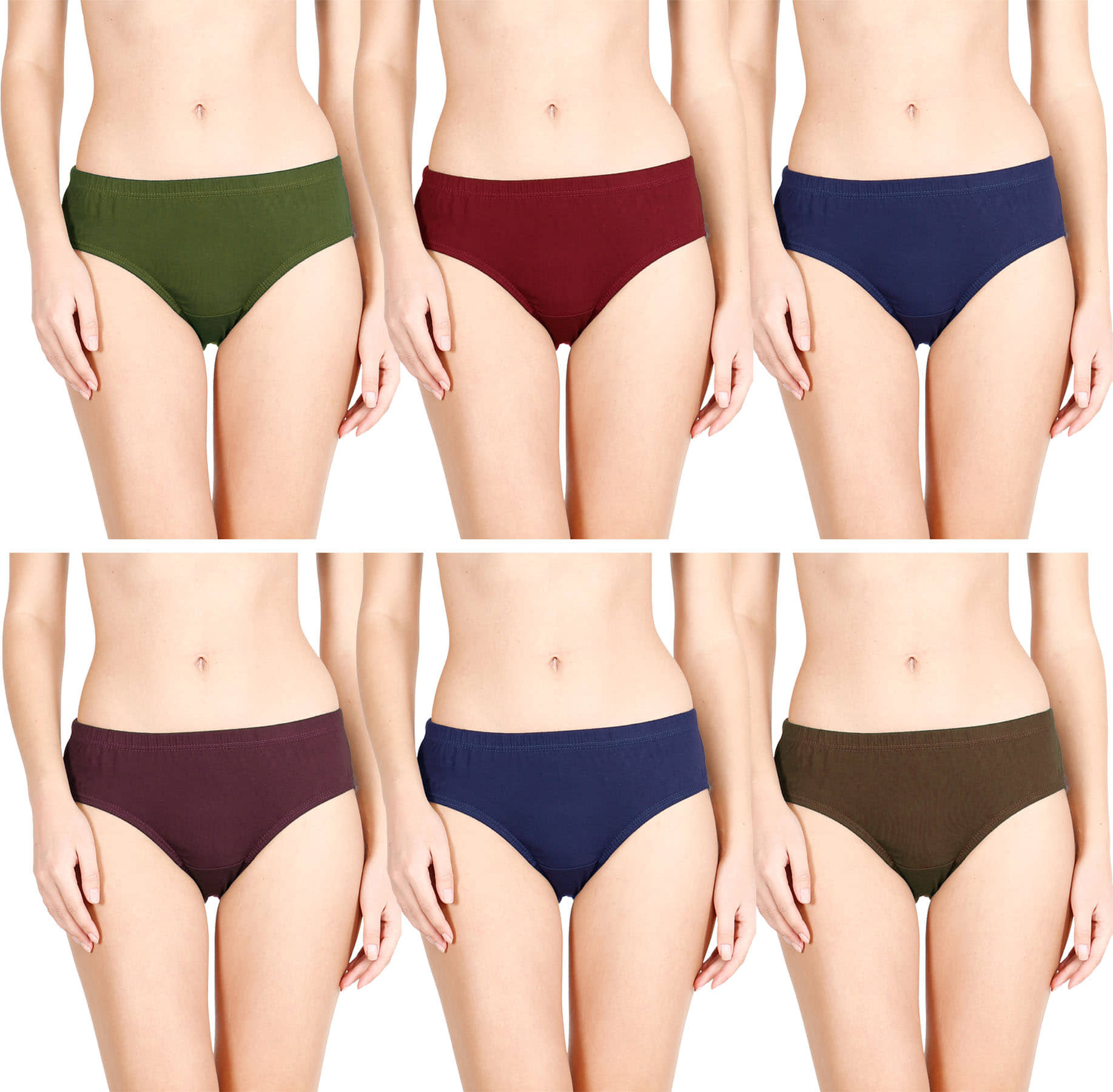 Rupa Jon - Multicolor Cotton Solid Women's Briefs ( Pack of 6 )