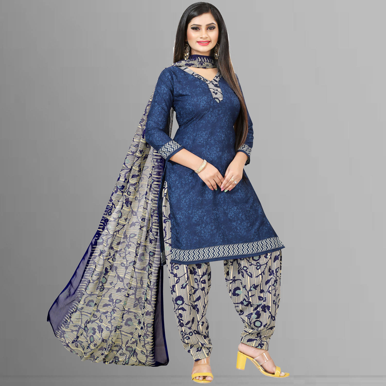 Anand Blue Crepe Unstitched Dress Material Anand Blue Crepe Unstitched Dress Material