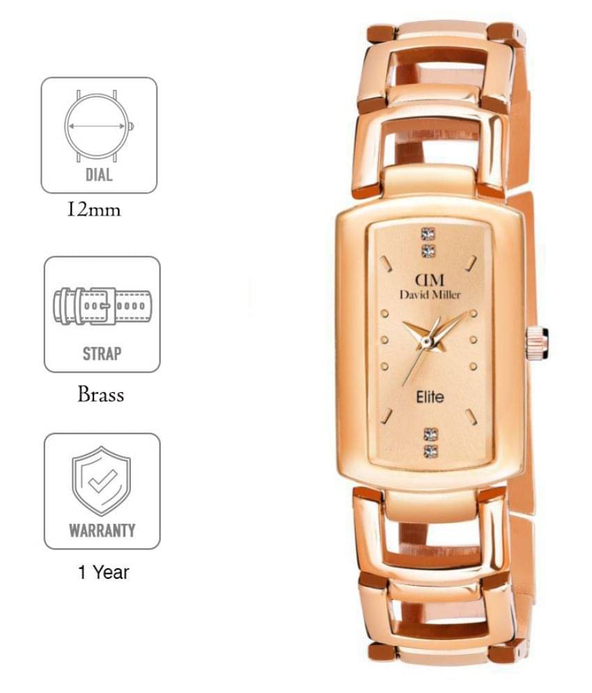     			David Miller Brass Rectangular Womens Watch