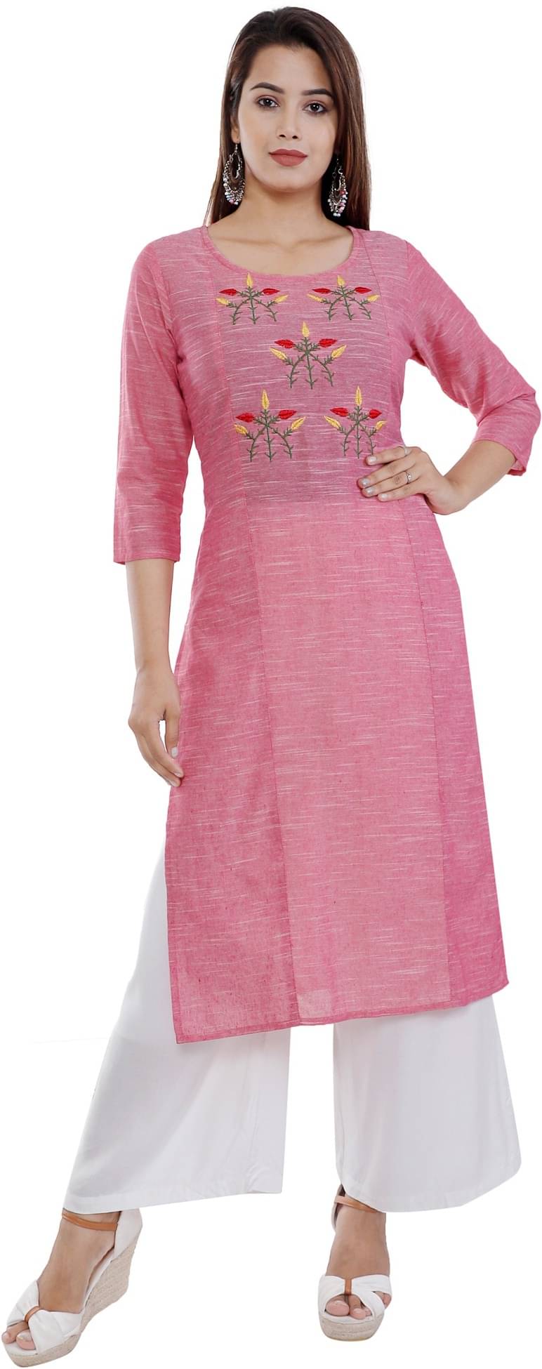     			FABRR Pink Cotton Blend A-line Kurti
