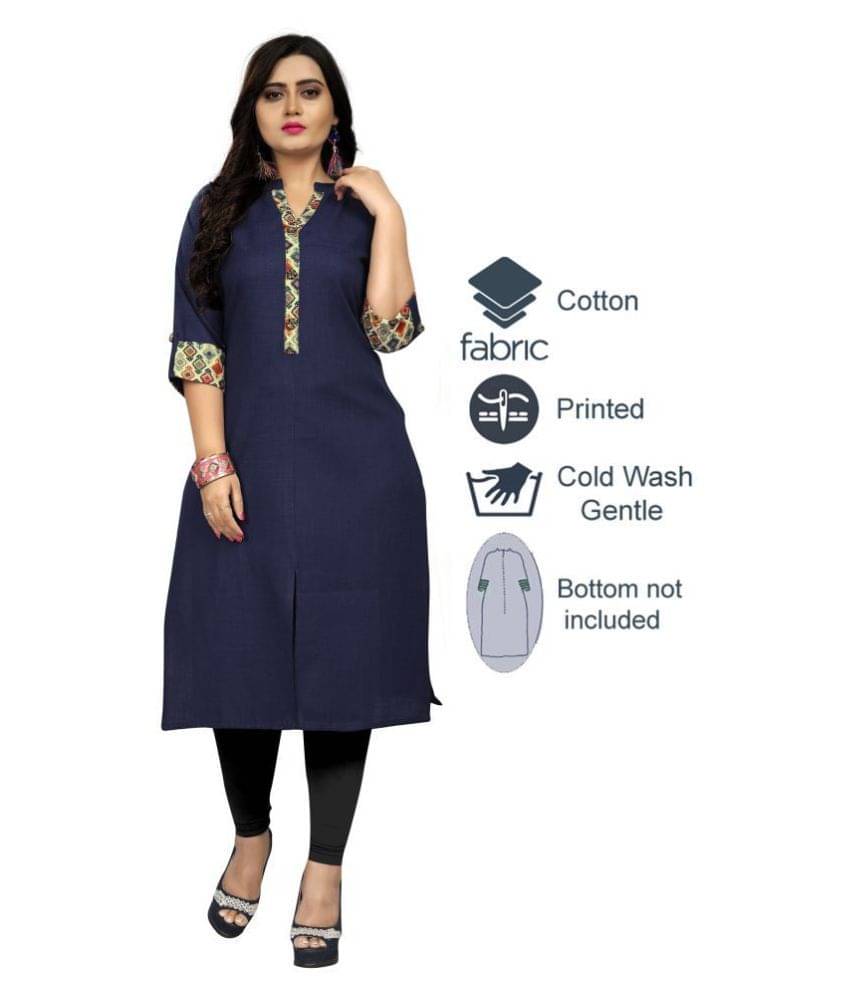 Rangrasiya - Blue Cotton Women's Straight Kurti ( Pack of 1 ) Rangrasiya - Blue Cotton Women's Straight Kurti ( Pack of 1 )