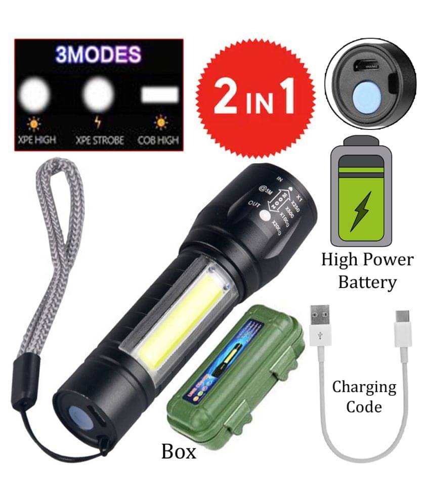 SK LED Flashlight with COB Light Mini Waterproof Portable LED XPE COB Flashlight 9W Flashlight Torch USB MINI TORCH - Pack of 1 SK LED Flashlight with COB Light Mini Waterproof Portable LED XPE COB Flashlight 9W Flashlight Torch USB MINI TORCH - Pack of 1