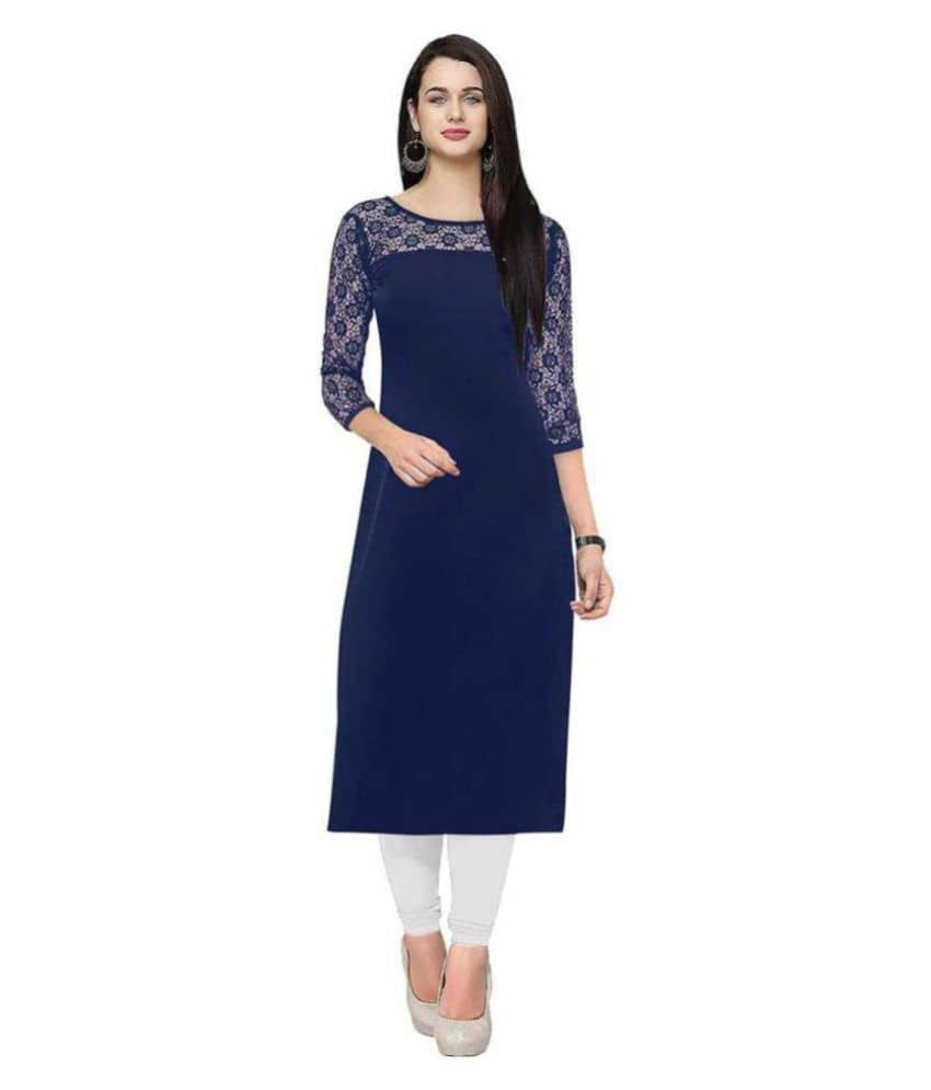 Dream Beauty Fashion - Blue Crepe Women's Straight Kurti ( Pack of 1 ) - Kurtis, Tunics | Buy online on ZillyBuy