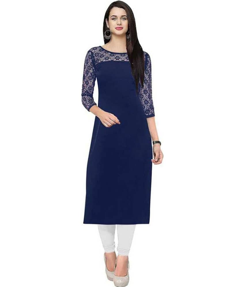 Dream Beauty Fashion - Blue Crepe Women's Straight Kurti ( Pack of 1 ) - Kurtis, Tunics | Buy online on ZillyBuy