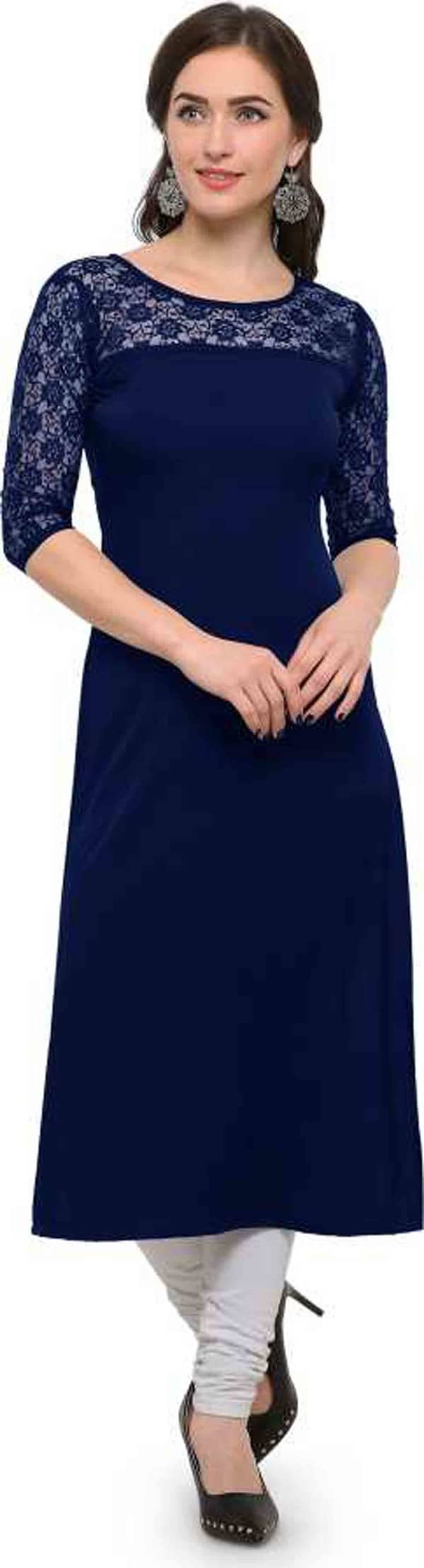 Dream Beauty Fashion - Navy Crepe Women's Straight Kurti ( Pack of 1 ) - Kurtis, Tunics | Buy online on ZillyBuy