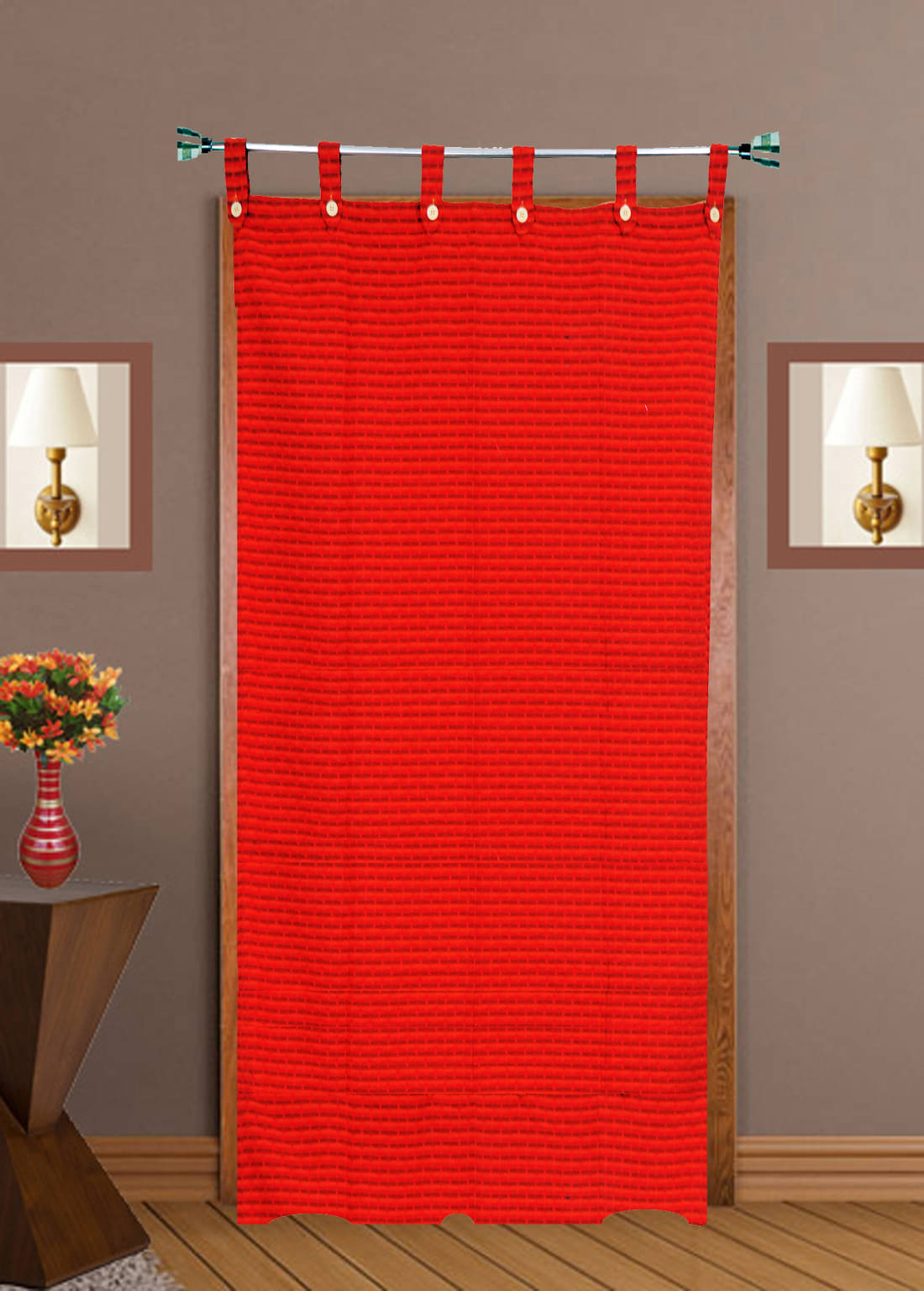 HOMEFLY Horizontal Striped Room Darkening Loop Curtain 6.5 ft ( Pack of 1 ) - Red HOMEFLY Horizontal Striped Room Darkening Loop Curtain 6.5 ft ( Pack of 1 ) - Red