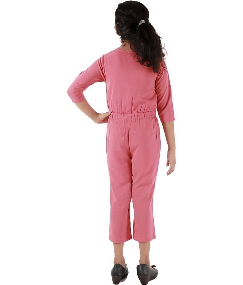 Kids Cave Girls Crepe Jumpsuit ( Pack of 1 , Orange )