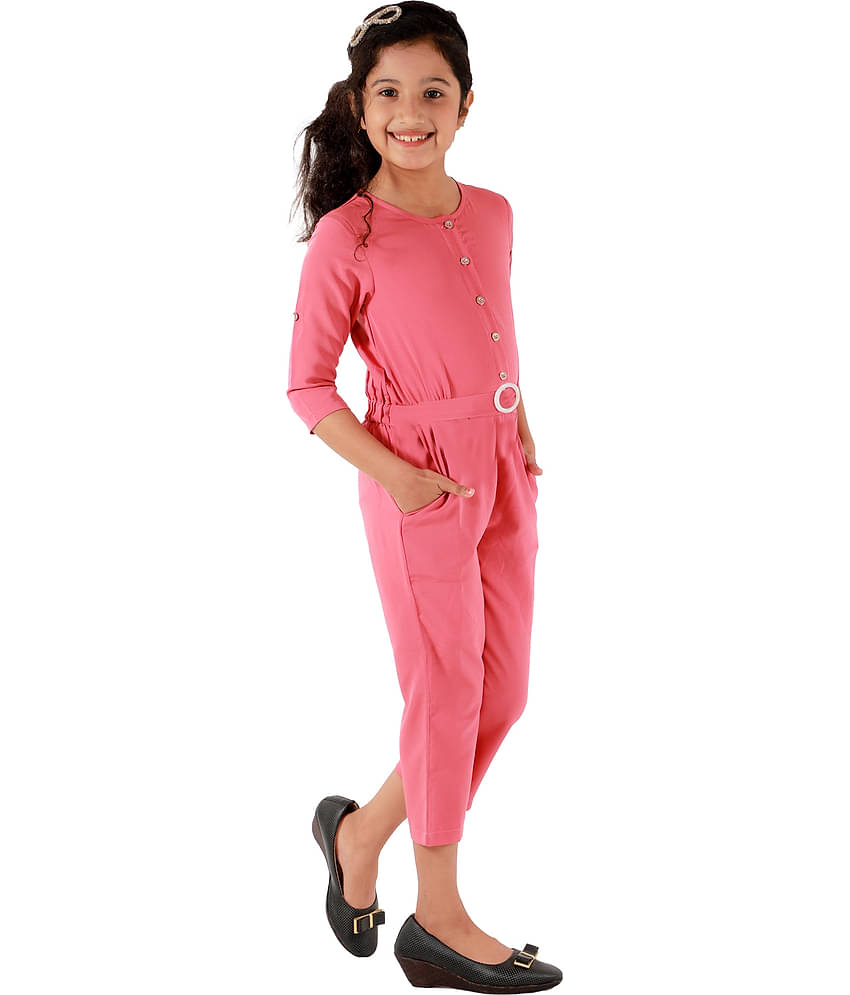 Kids Cave Girls Crepe Jumpsuit ( Pack of 1 , Orange )