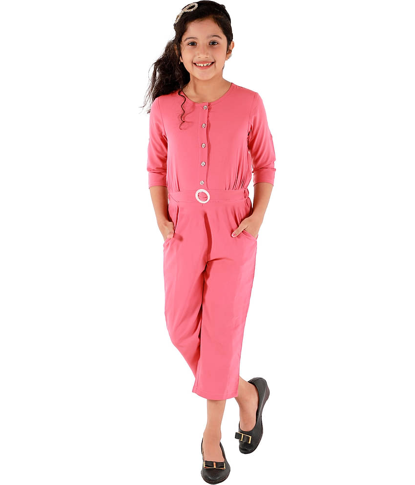 Kids Cave Girls Crepe Jumpsuit ( Pack of 1 , Orange )