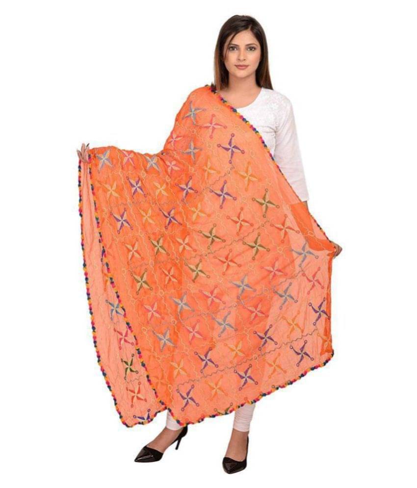 Raj Orange Chiffon Phulkari Dupatta Raj Orange Chiffon Phulkari Dupatta