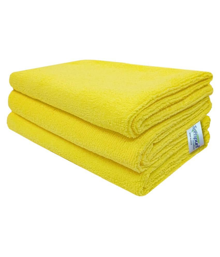 SOFTSPUN Microfiber Cloth - 2 pcs - 40x60 cms - 340 GSM Yellow - Thick Lint & Streak-Free Multipurpose Cloths - Automotive Microfibre Towels for Car Bike Cleaning Polishing Washing & Detailing
