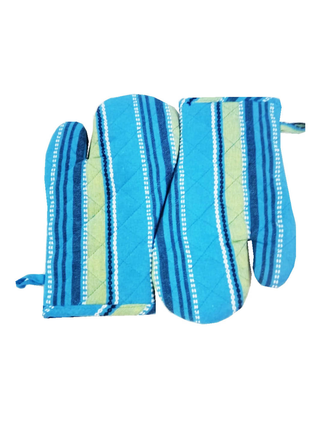     			Tidy Blue with Yellow Color Stripes Design Cotton Oven Hand Glove - Pack of 2pcs