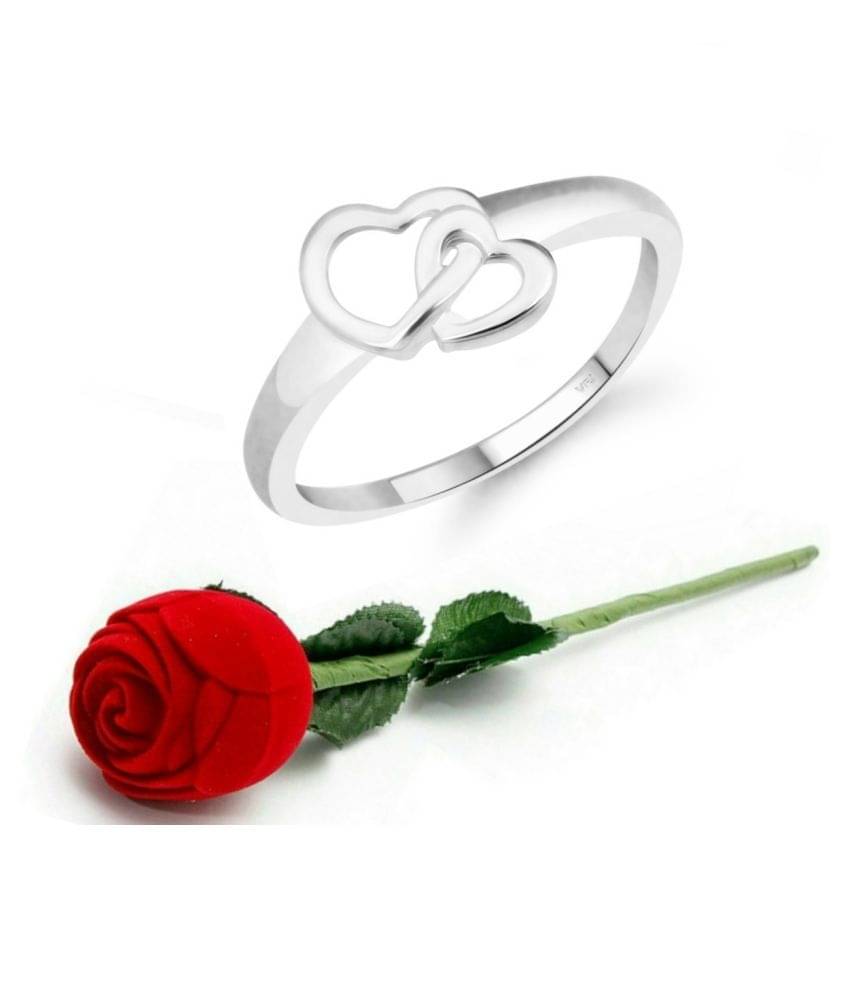     			Vighnaharta Cute Double Heart CZ Rhodium Plated Ring   with Scented Velvet Rose Ring Box for women and girls and your Valentine.