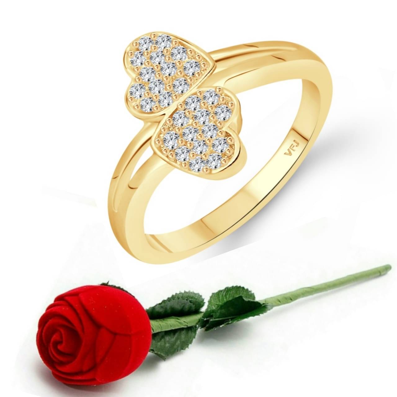 Vighnaharta Glory Double Heart Rhodium Plated (CZ) Ring with Scented Velvet Rose Ring Box for women and girls and your Valentine. Vighnaharta Glory Double Heart Rhodium Plated (CZ) Ring with Scented Velvet Rose Ring Box for women and girls and your Valentine.