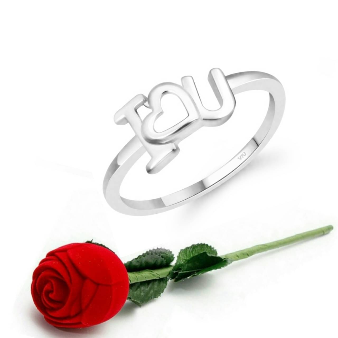     			Vighnaharta Initial I LOVE YOU  (CZ) Rhodium Plated Ring For Girls with Scented Velvet Rose Ring Box for women and girls and your Valentine.