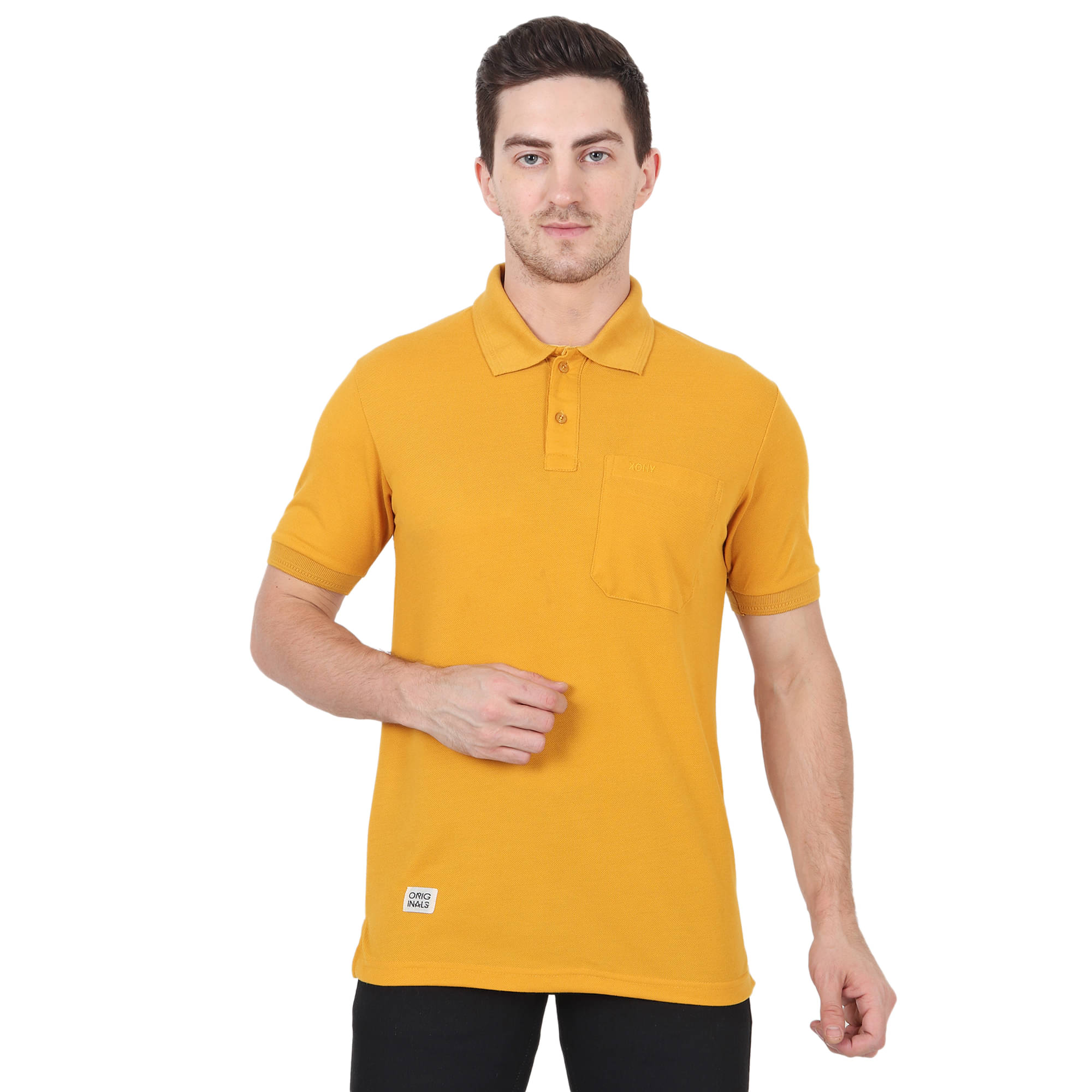 xohy - Gold Cotton Blend Regular Fit Men's Polo T Shirt ( Pack of 1 ) xohy - Gold Cotton Blend Regular Fit Men's Polo T Shirt ( Pack of 1 )
