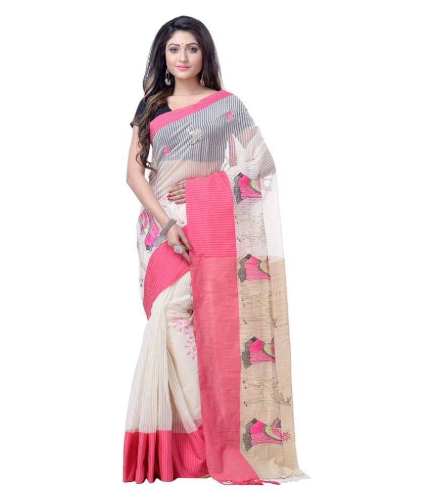     			Desh Bidesh Cotton Self Design Saree With Unstitched Blouse Piece ( Pink,White )