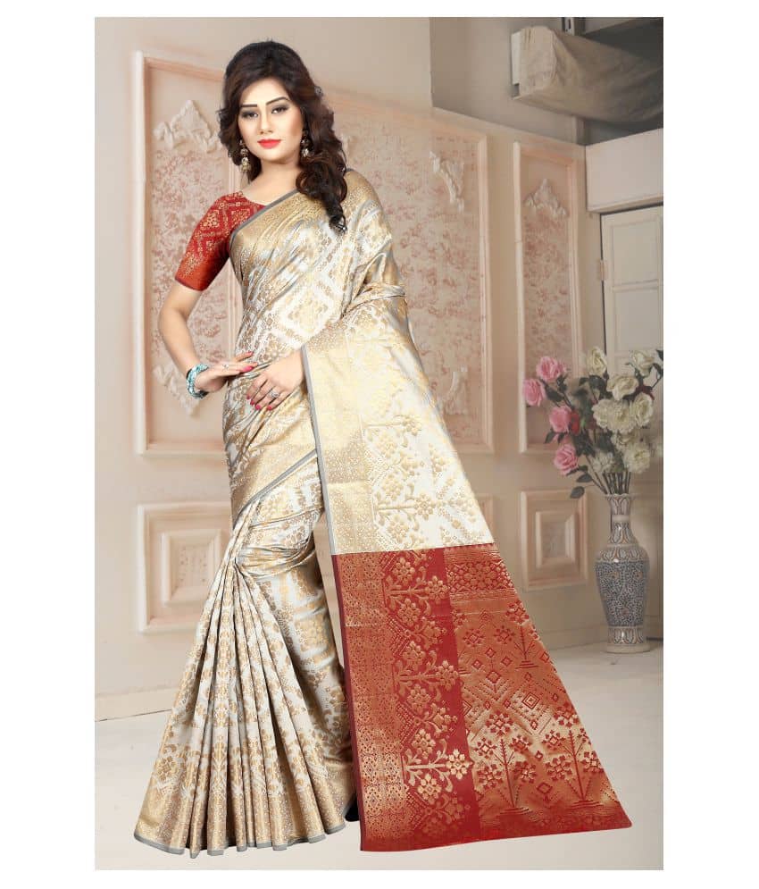 Gazal Fashions Silk Blend Embellished Saree With Unstitched Blouse Piece ( Multicolor ) - Sarees | Buy online on ZillyBuy