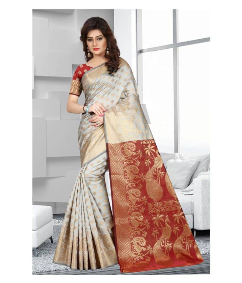 Gazal Fashions Banarasi Silk Printed Saree With Unstitched Blouse Piece ( Multicolor ) - Sarees | Buy online on ZillyBuy