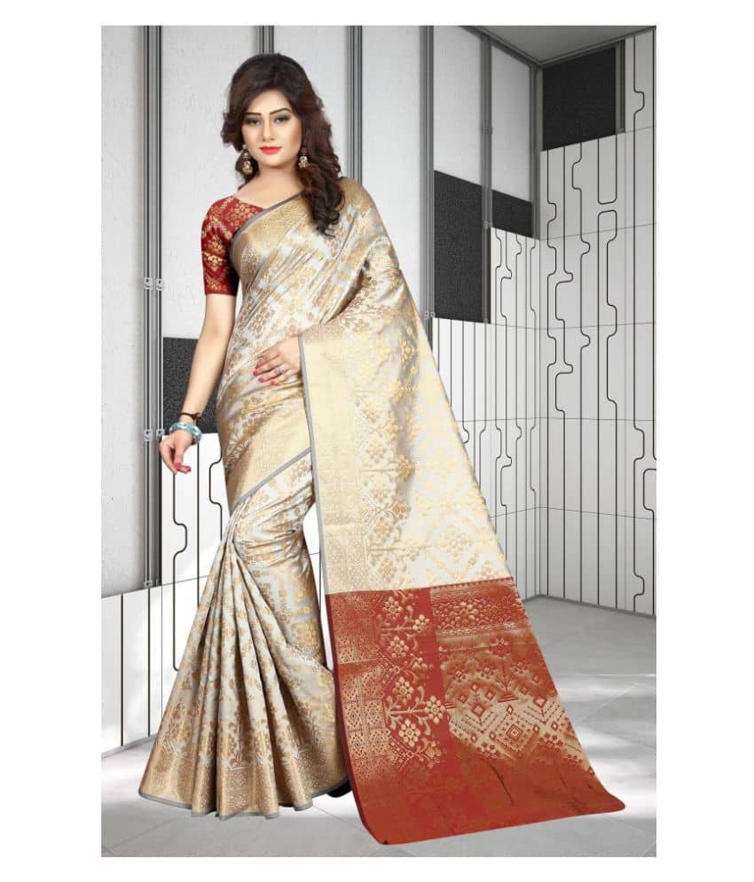Gazal Fashions Banarasi Silk Printed Saree With Unstitched Blouse Piece ( Multicolor ) - Sarees | Buy online on ZillyBuy