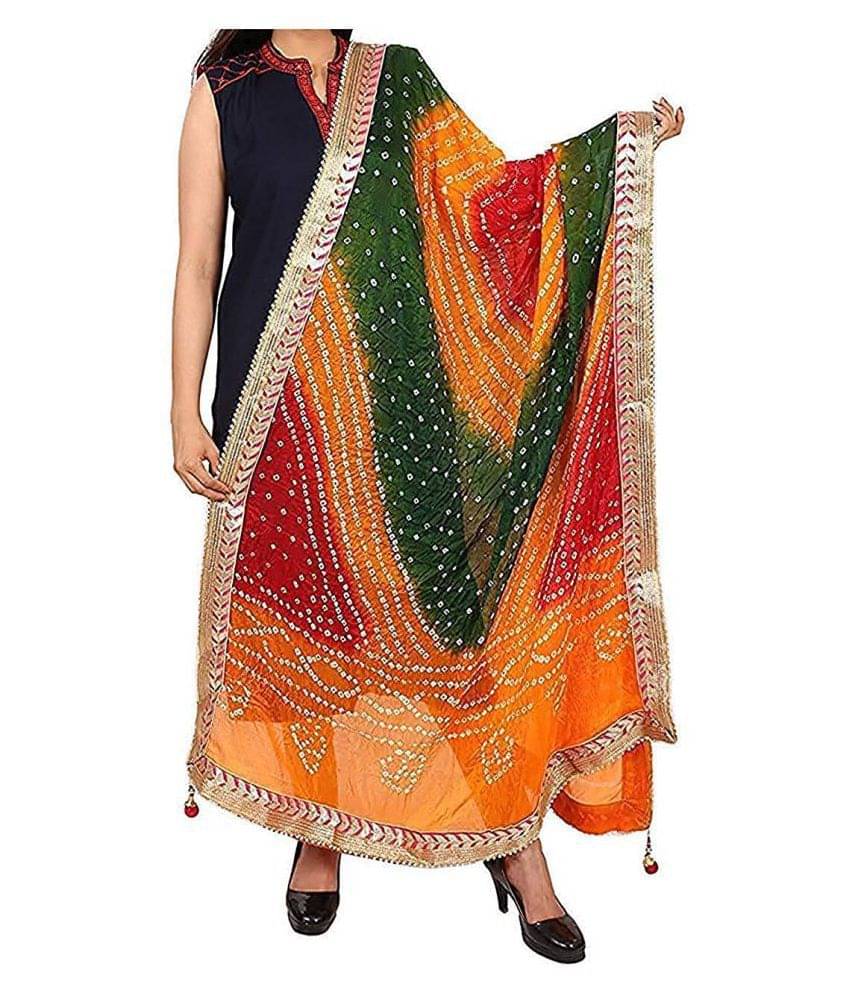Raj Multicoloured Art Silk Bandhej Dupatta Raj Multicoloured Art Silk Bandhej Dupatta