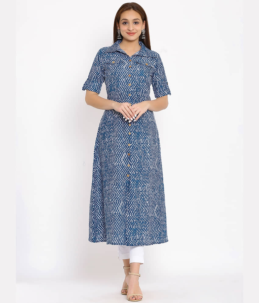 SAART BUNAAI - Blue Cotton Blend Women's Flared Kurti ( Pack of 1 ) - Kurtis, Tunics | Buy online on ZillyBuy