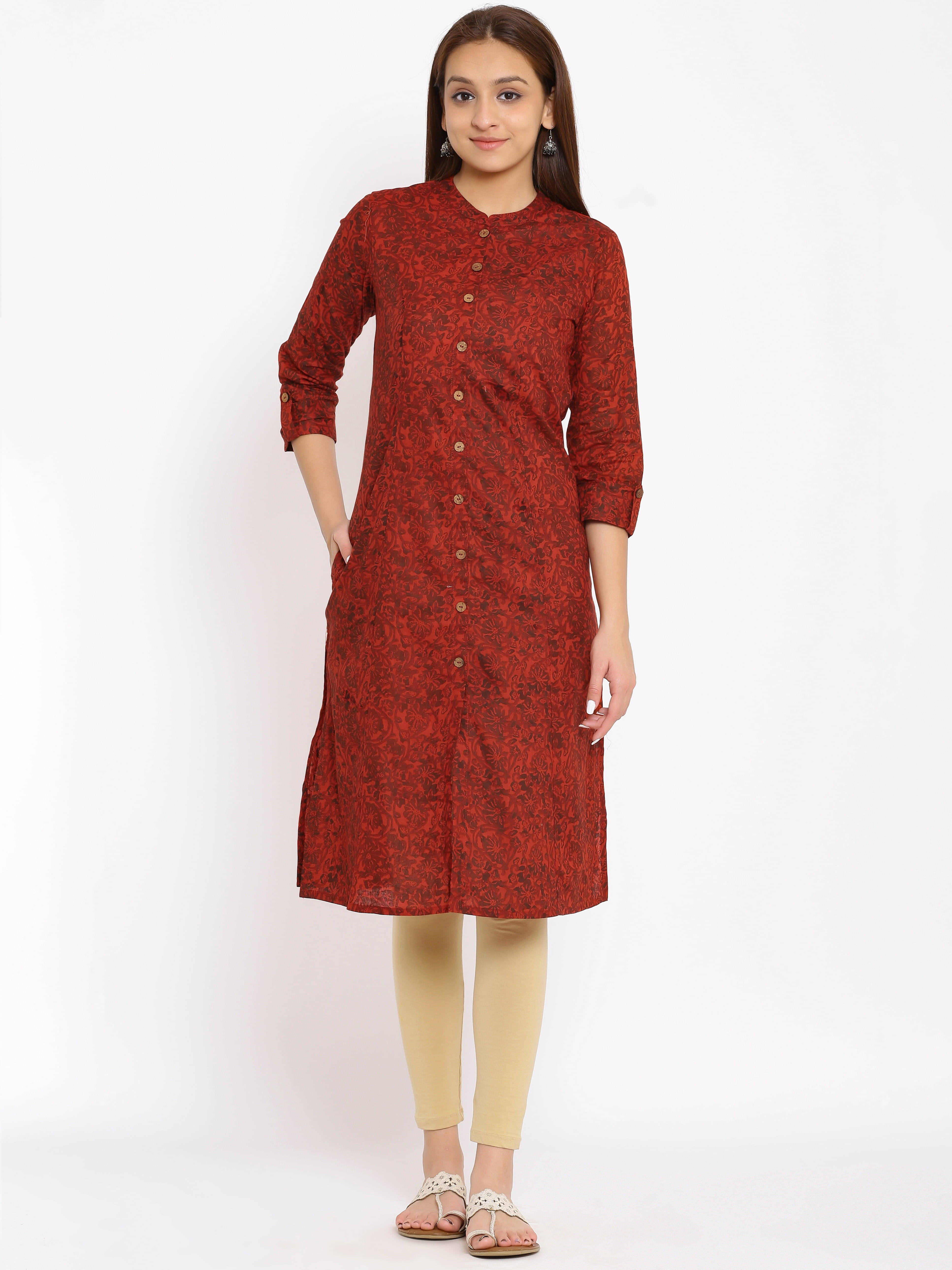     			SAART BUNAAI - Maroon Cotton Women's Front Slit Kurti ( Pack of 1 )