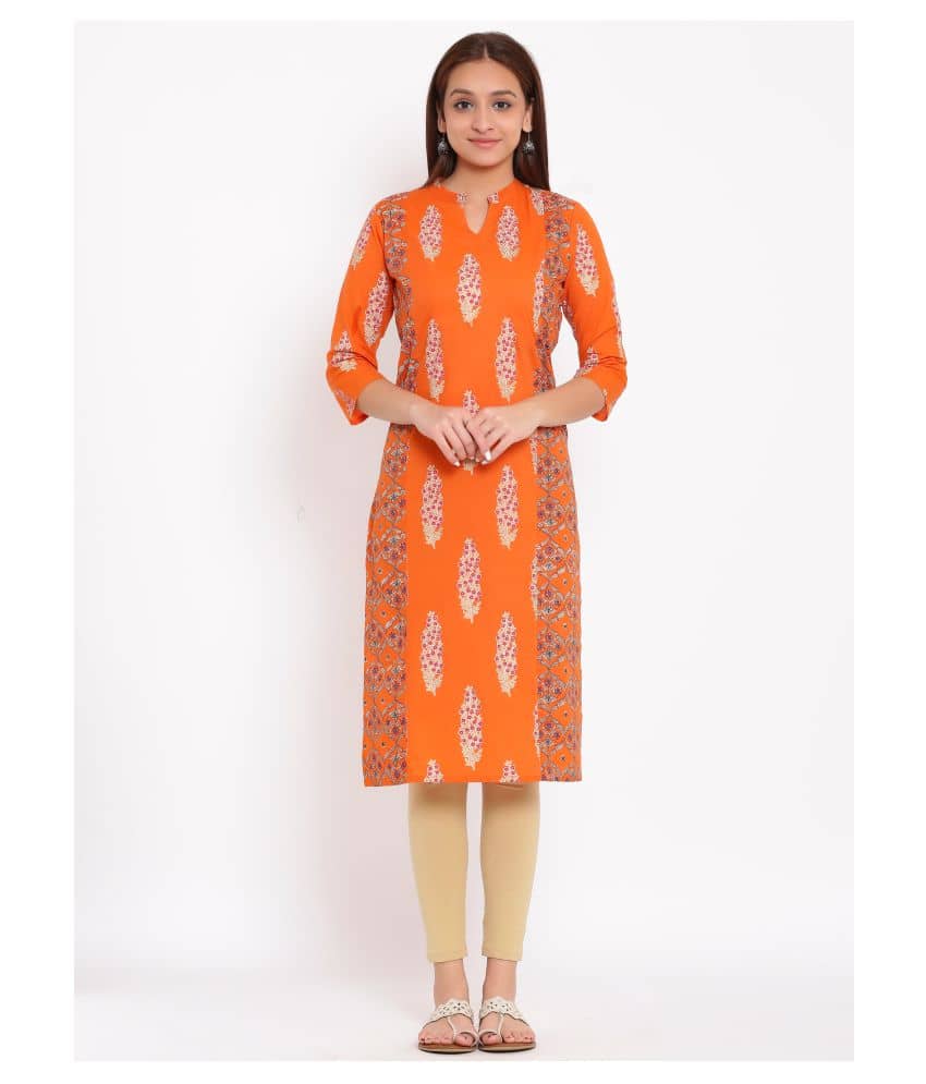 SAART BUNAAI - Orange Cotton Women's Straight Kurti - Kurtis, Tunics | Buy online on ZillyBuy