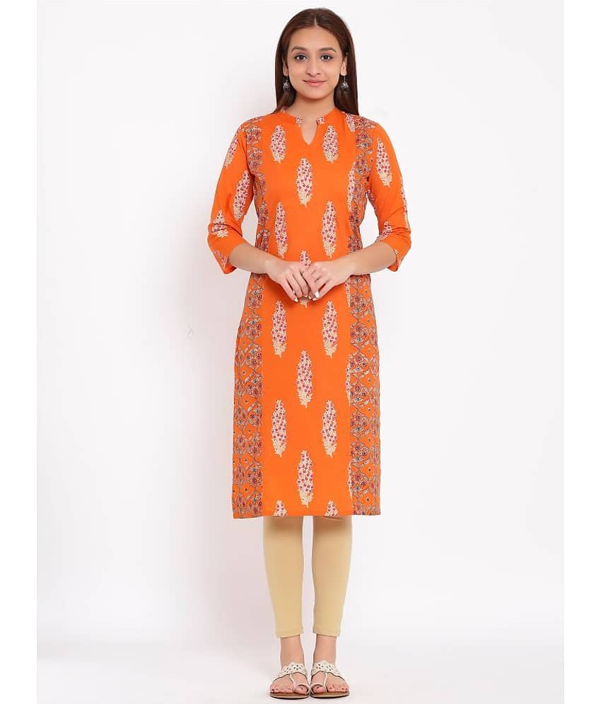 SAART BUNAAI - Orange Cotton Women's Straight Kurti - Kurtis, Tunics | Buy online on ZillyBuy