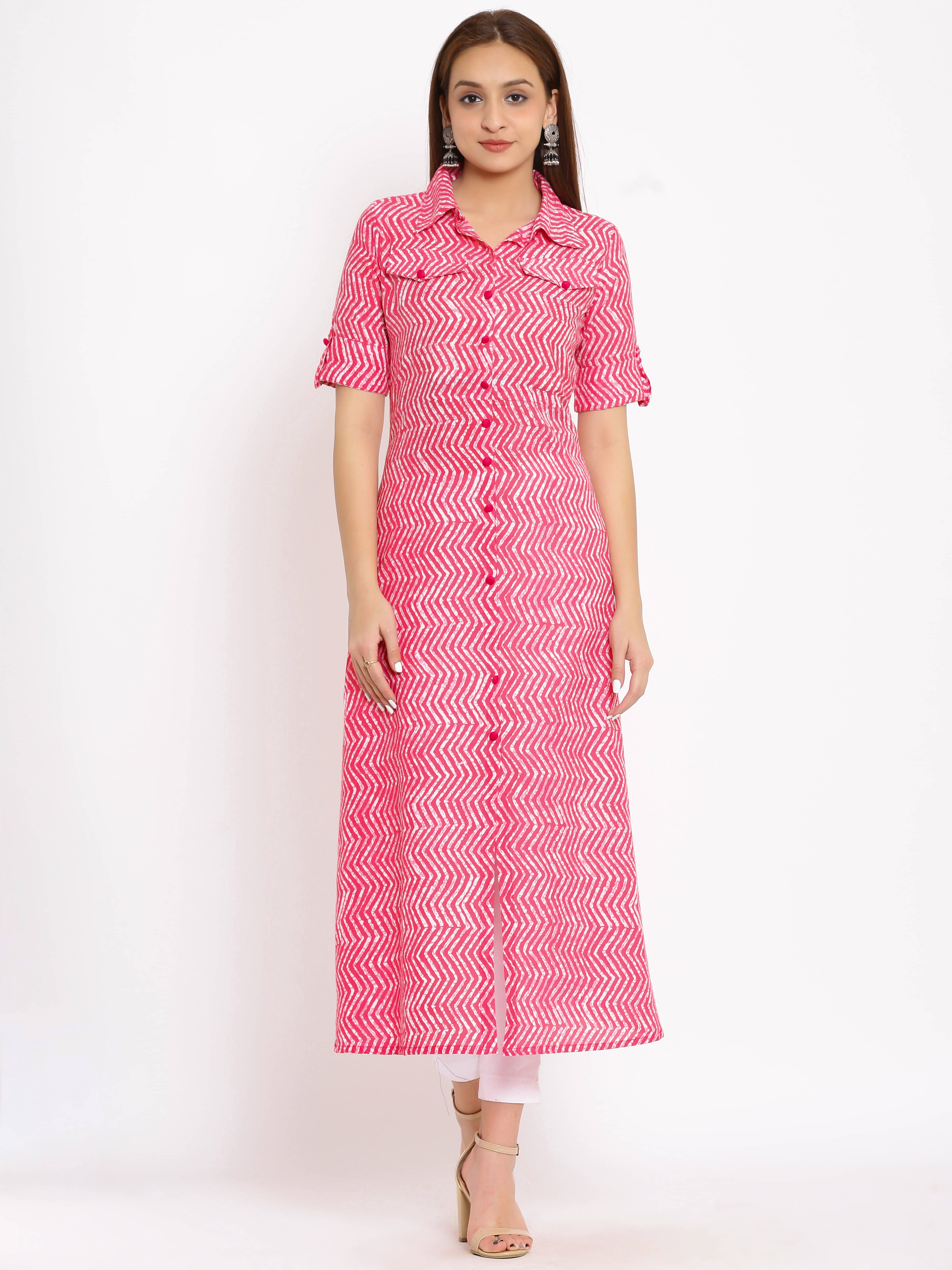 SAART BUNAAI - Pink Cotton Blend Women's A-line Kurti ( Pack of 1 ) - Kurtis, Tunics | Buy online on ZillyBuy