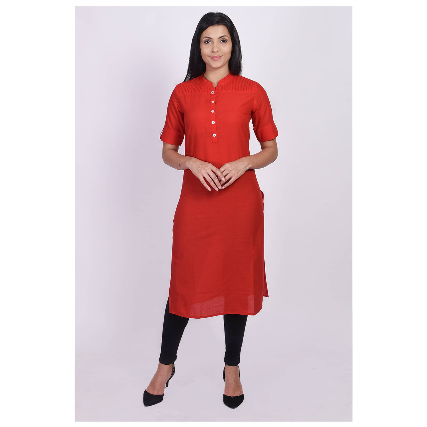 SAART BUNAAI Red Cotton Straight Kurti SAART BUNAAI Red Cotton Straight Kurti