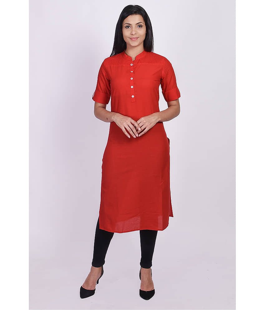 SAART BUNAAI Red Cotton Straight Kurti - Kurtis, Tunics | Buy online on ZillyBuy