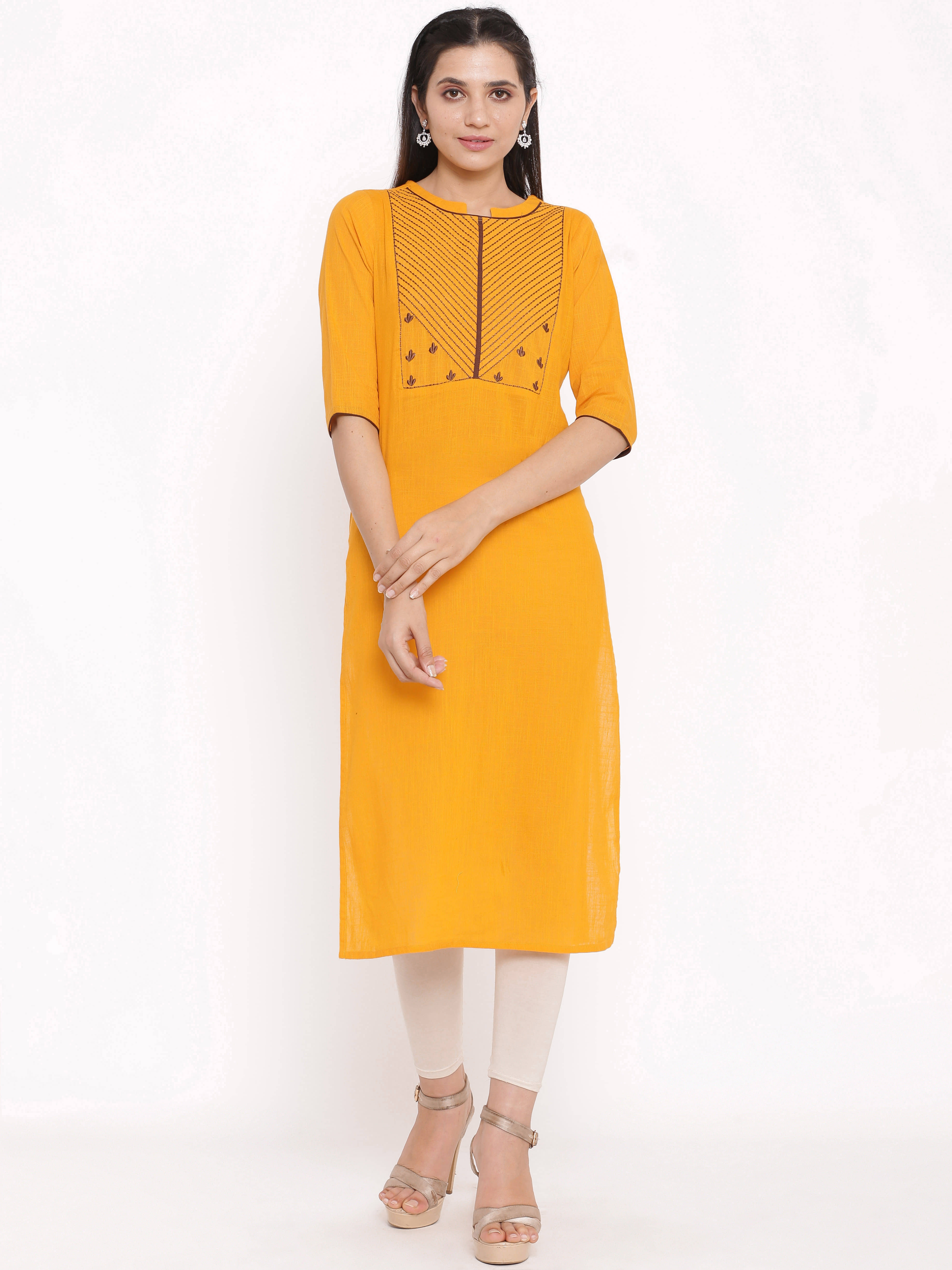 SAART BUNAAI Yellow Cotton Straight Kurti - Kurtis, Tunics | Buy online on ZillyBuy